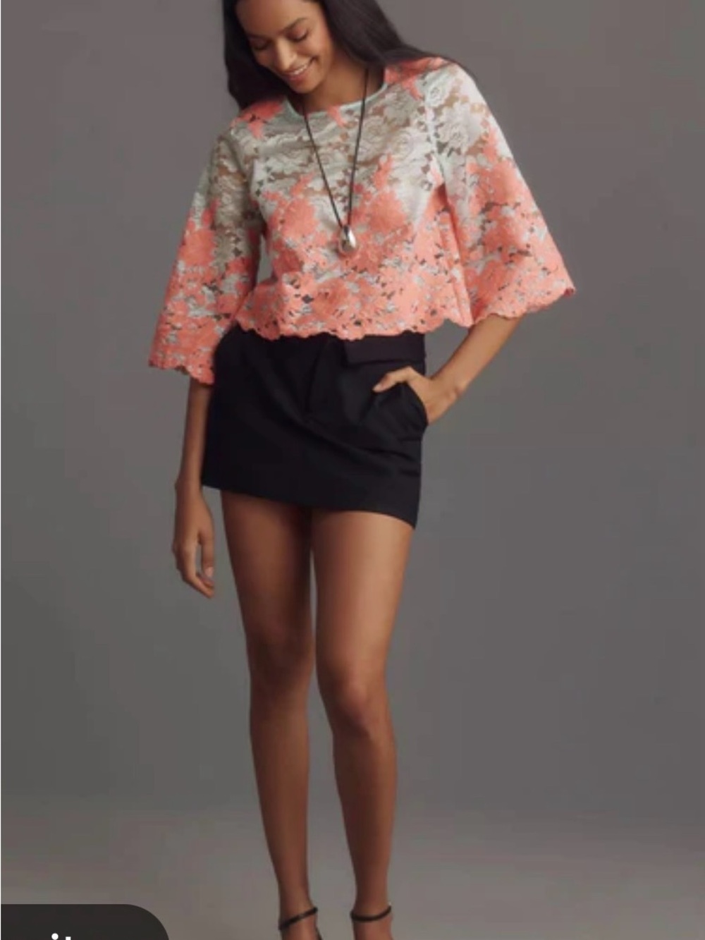 Eva Franco Coral and White Lace Crop Top small